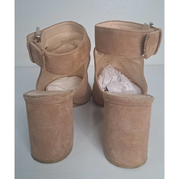 Nine West Tan Suede Leather Chunky Heels Size 7M Jazzyo Open Toe Ankle Buckle - Picture 4 of 8